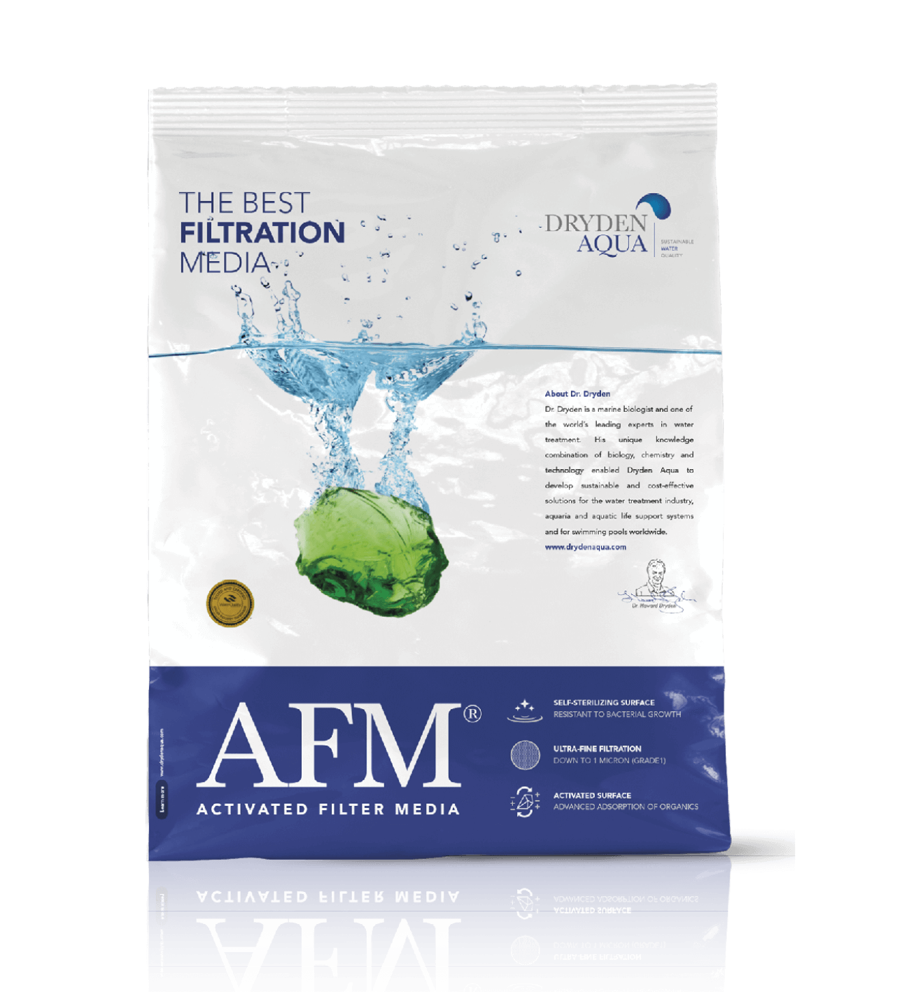 AFM bag web2 สารกรองแก้ว AFM®, ประสิทธิภาพดีกว่าทราย 40 เท่า, การกรองละเอียดสูงสุดถึง 1 ไมครอน, เป็นสารกรองแก้วชนิดเดียวในโลกที่จดสิทธิบัตร